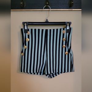 Navy striped high waisted shorts